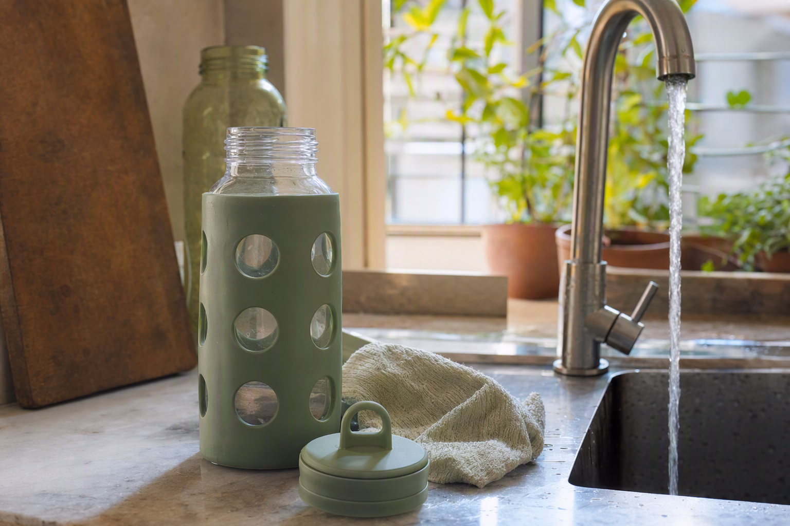 Jolora bottle beside a sink ready for careful hand washing