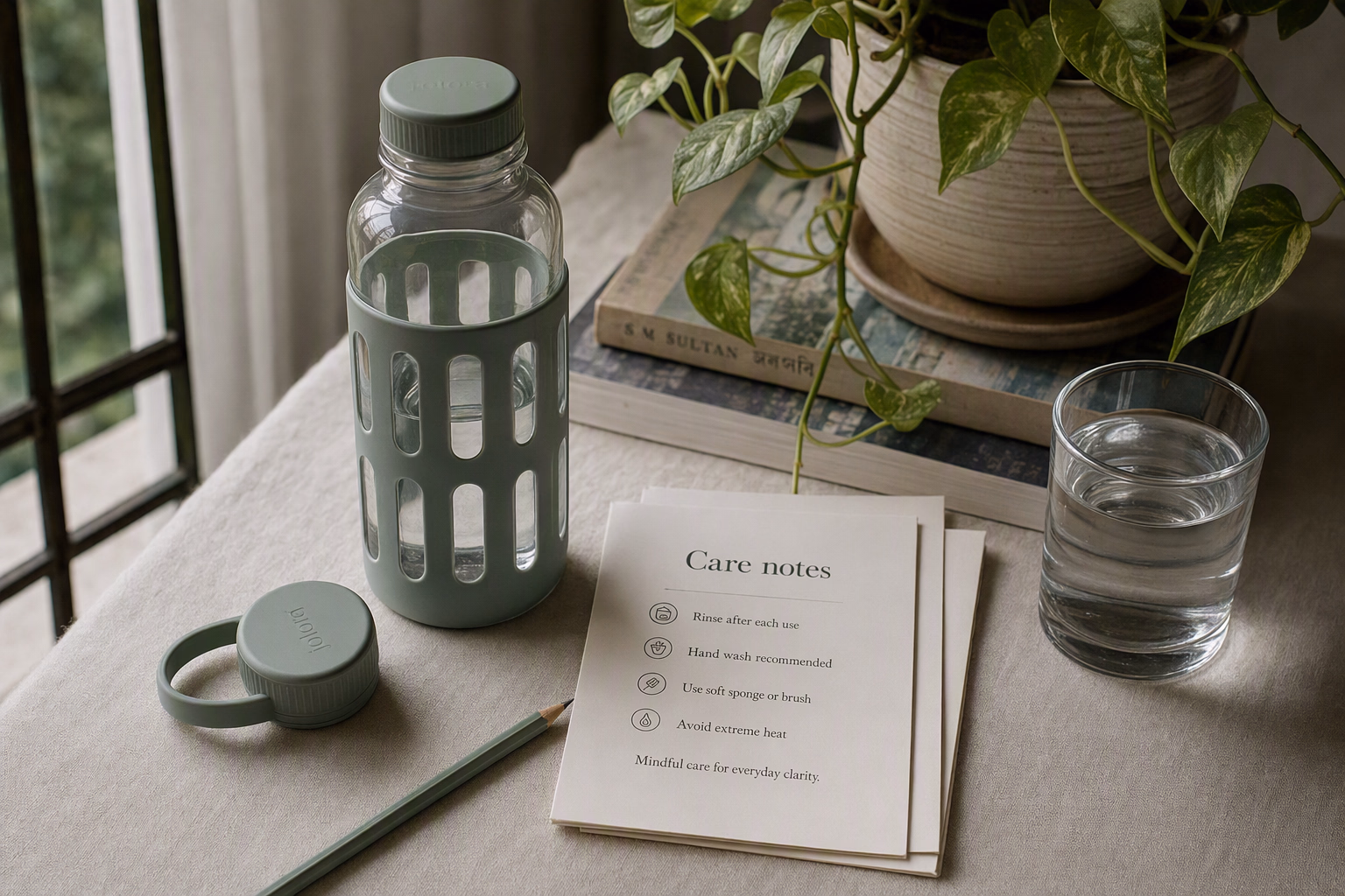 Jolora bottle beside handwritten care and order notes