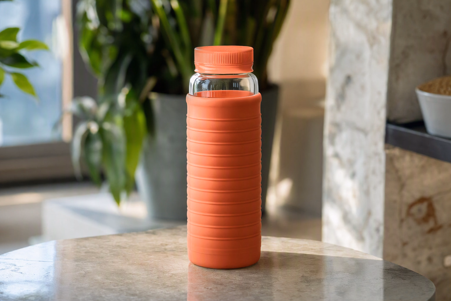 Jolora Mini 420 compact glass bottle with coral sleeve